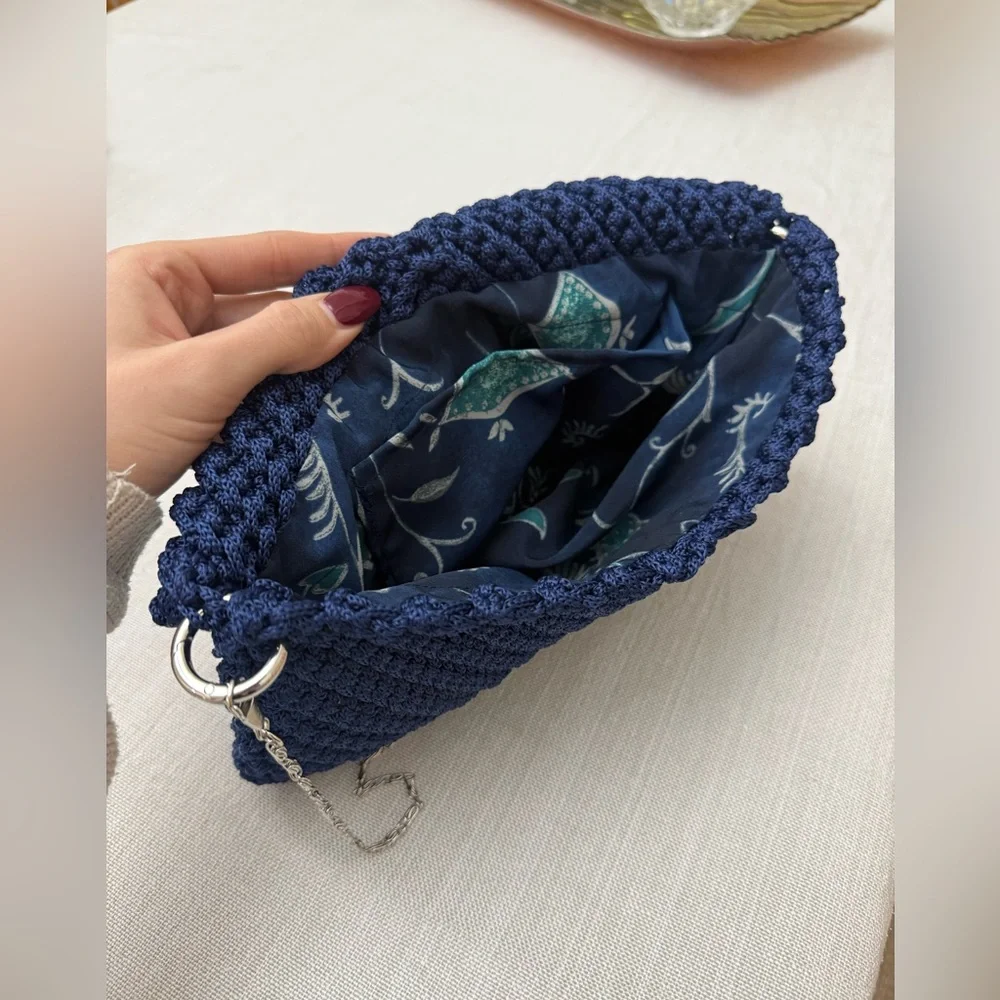 Handmade Navy Crochet Clutch with Detachable Chain – New – Gifted from Greece